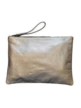 Leah Lerner AM PM Oversized Metallic Gunmetal Clutch with Wrist Strap